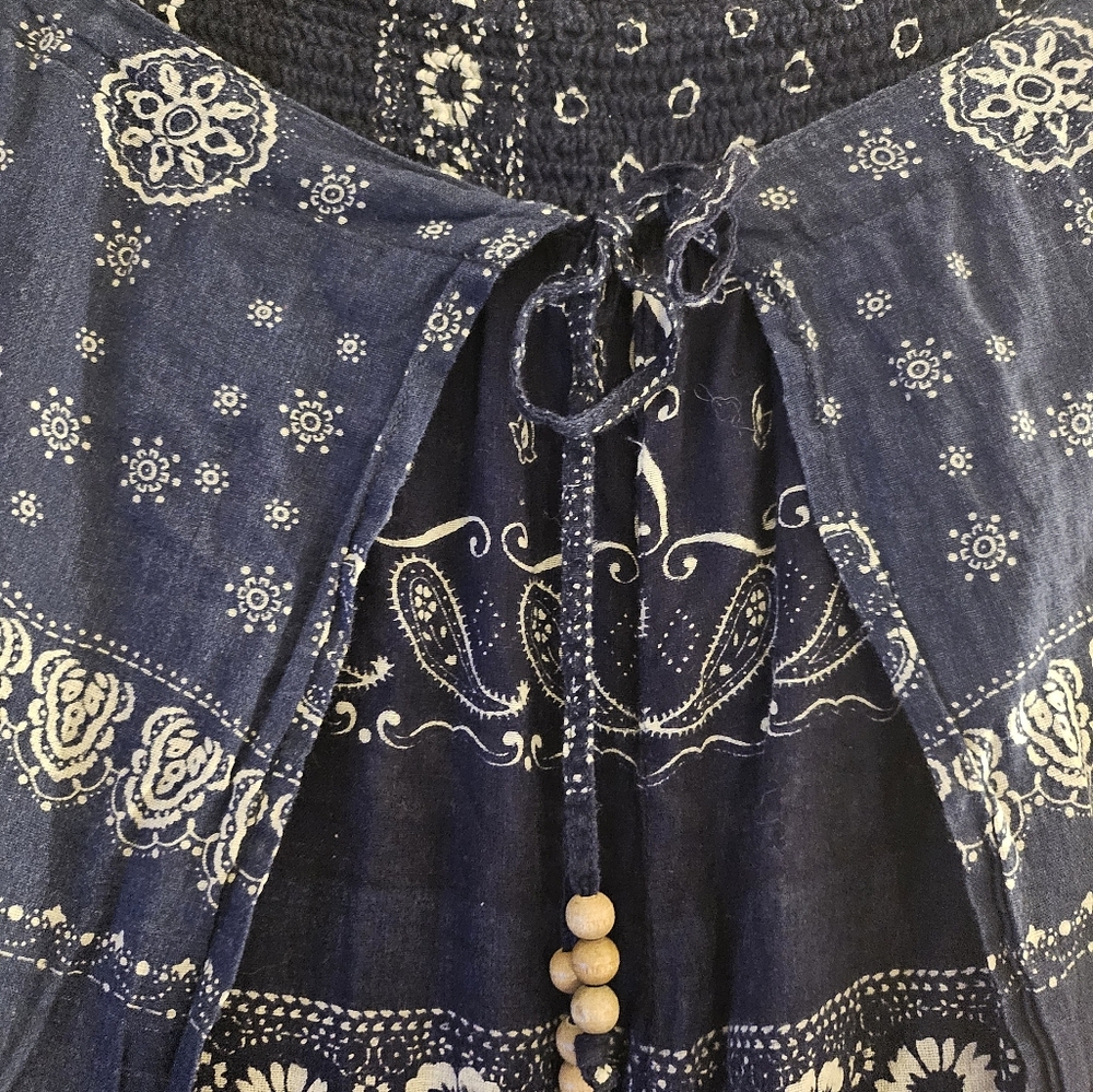 Denim & Supply Ralph Lauren Navy Blue Paisley Wide Leg Pants - Picture 5 of 11
